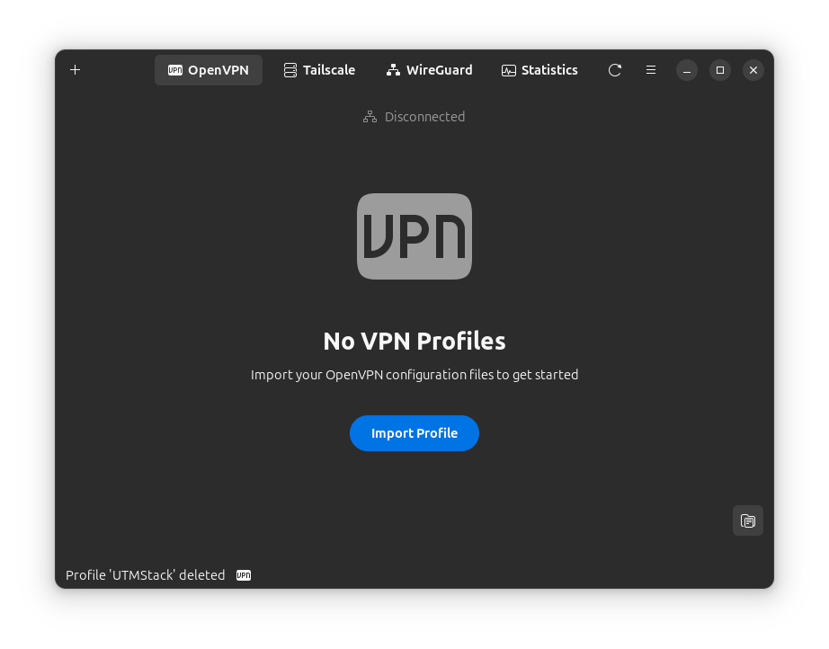 VPN Manager OpenVPN connection view